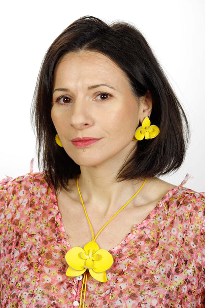 Set Colier + Cercei Orhidee - Galben Canary