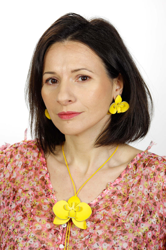 Set Colier + Cercei Orhidee - Galben Canary