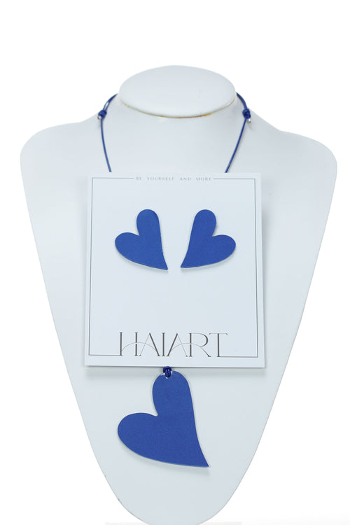 Set Colier + Cercei Inima - Albastru regal lăcuit