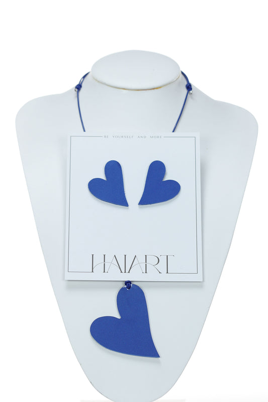 Set Colier + Cercei Inima - Albastru regal lăcuit