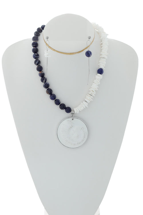 Colier unicat Marine - Scoica + Lapis Lazuli