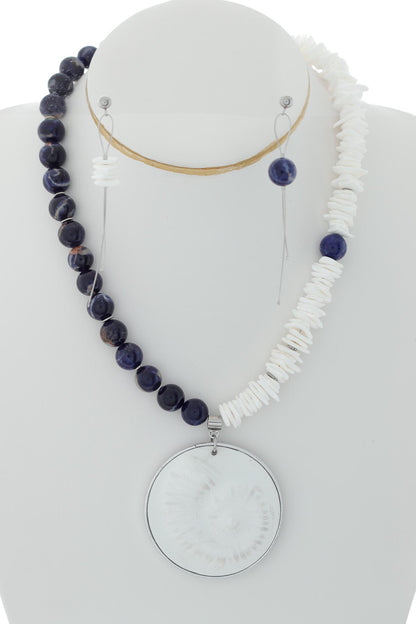 Colier unicat Marine - Scoica + Lapis Lazuli