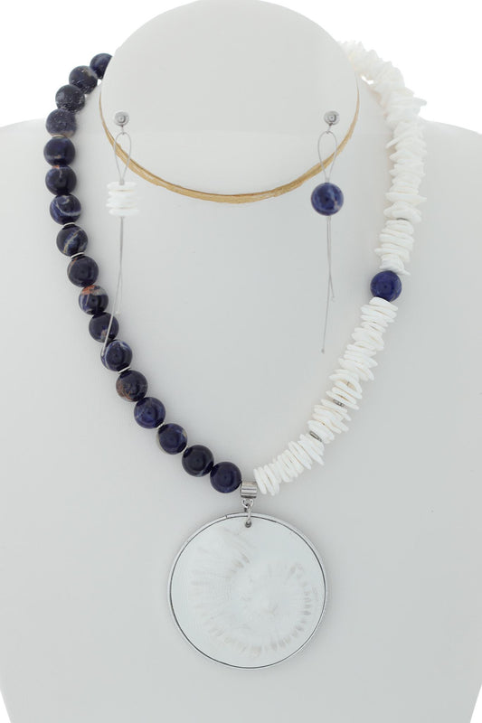 Colier unicat Marine - Scoica + Lapis Lazuli