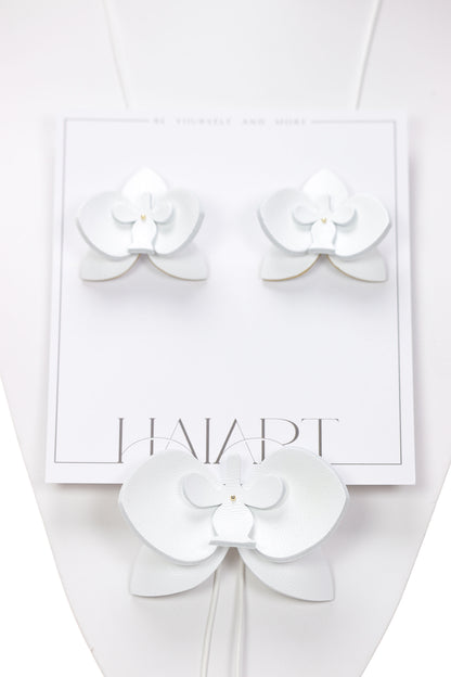 Set Colier + Cercei Orhidee - Pure White & Gold