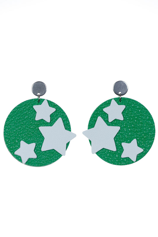 Geometric Circle Earrings - Green with stars