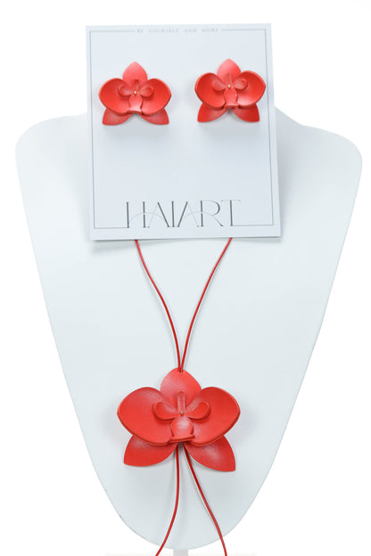 Set Colier + Cercei Orhidee - Rosu Coral