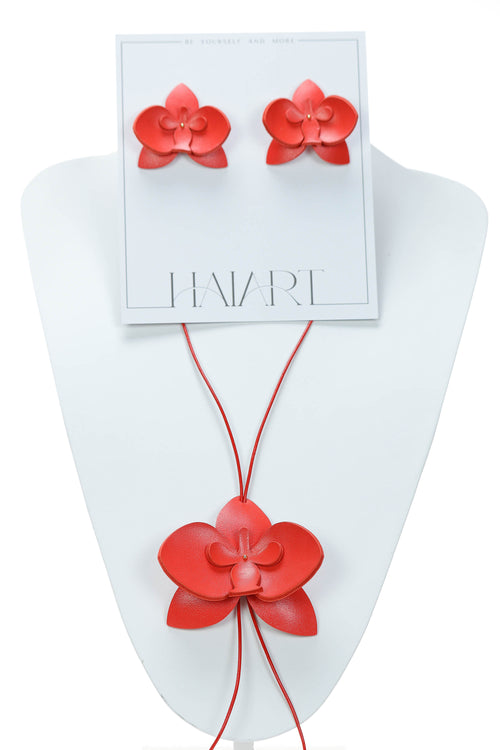 Set Colier + Cercei Orhidee - Rosu Coral