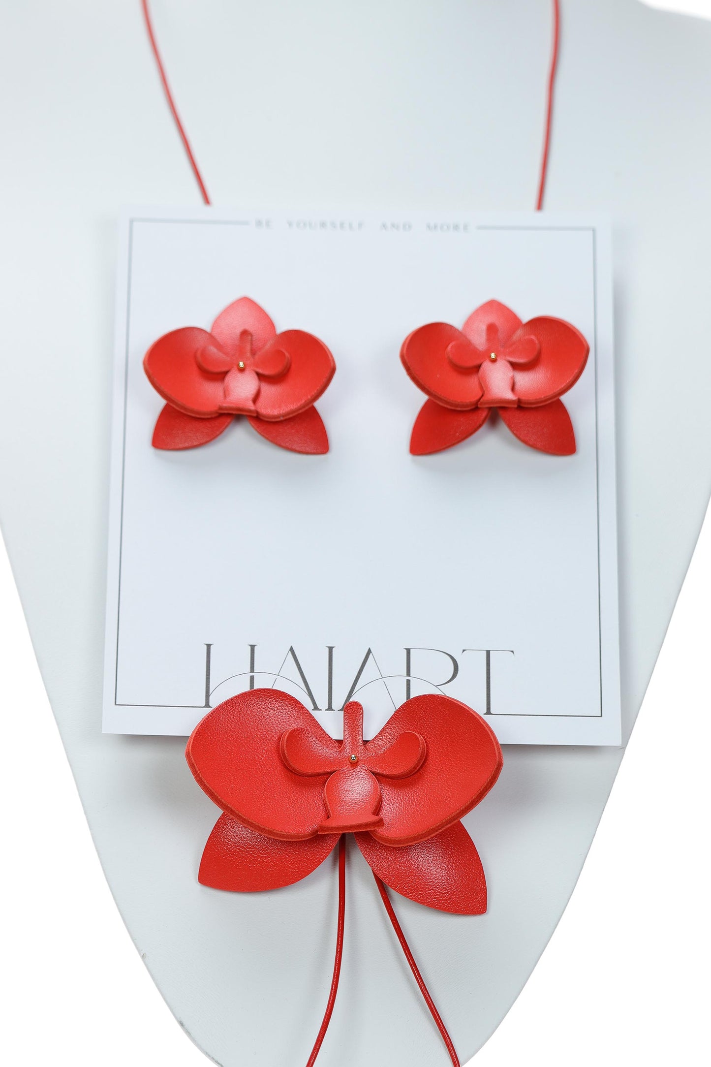 Set Colier + Cercei Orhidee - Rosu Coral