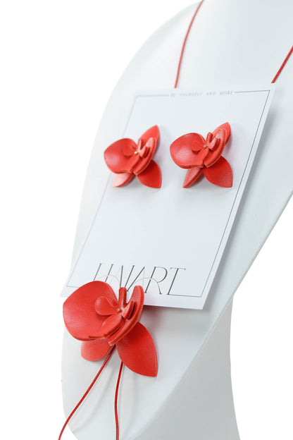Set Colier + Cercei Orhidee - Rosu Coral