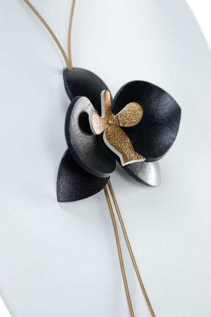 Colier Orhidee - Negru & Bronz