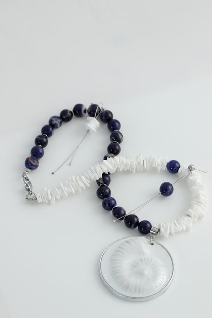Colier unicat Marine - Scoica + Lapis Lazuli