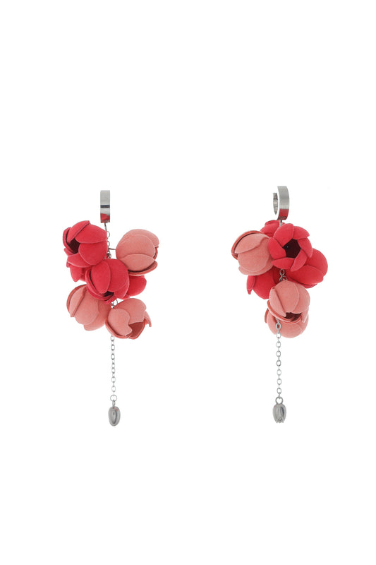 Cercei Ecouri Florale mini - Rosu + Roz