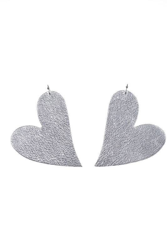 Cercei inima - Argintiu texturat