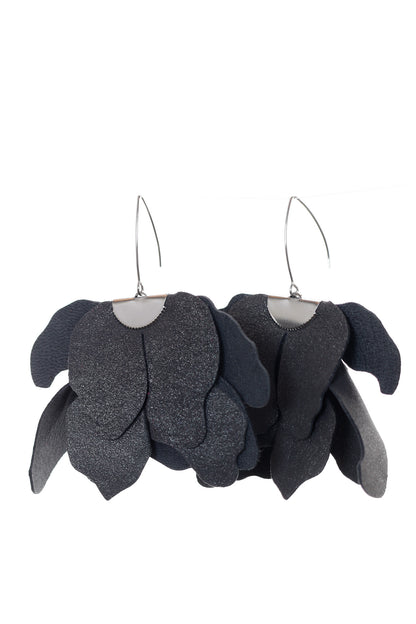Cercei floare mare - Gri Antracit cu sclipici