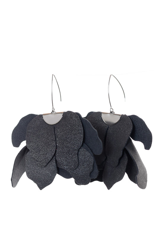 Cercei floare mare - Gri Antracit cu sclipici