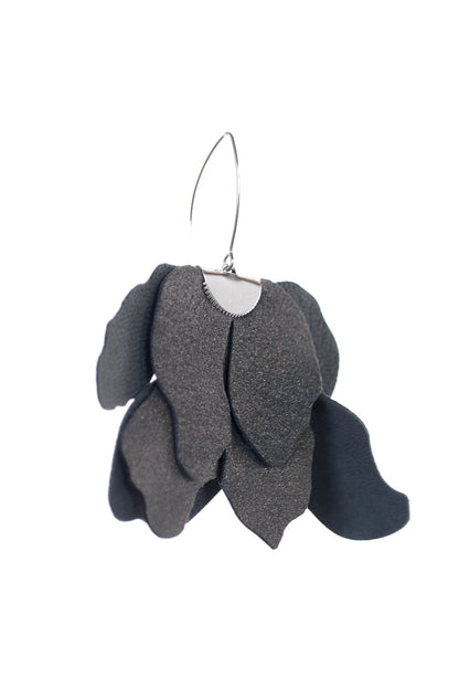 Cercei floare mare - Gri Antracit cu sclipici