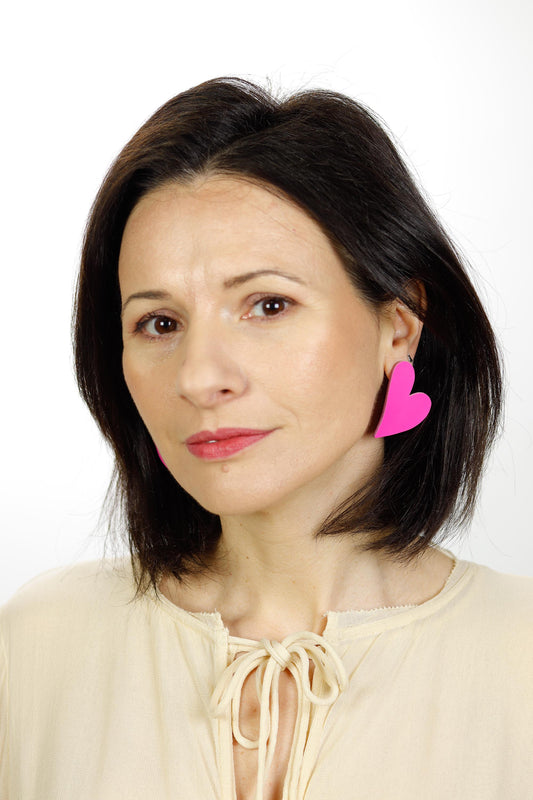 Cercei Inima Mini - Fucsia Lăcuit