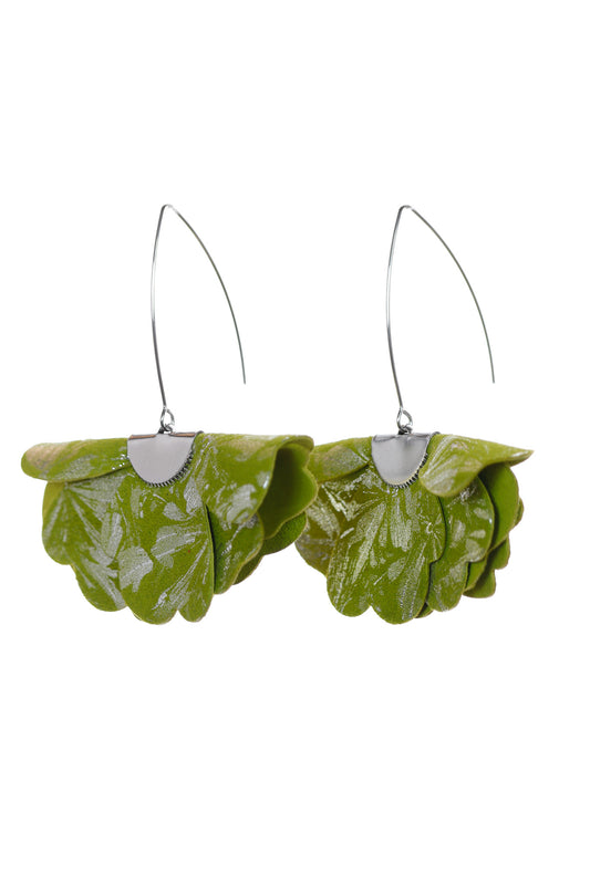 Cercei Floare mica - Verde cu print floral