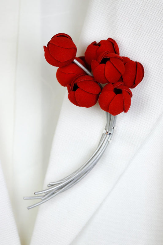 Brosa Buchet Floral - Rosu