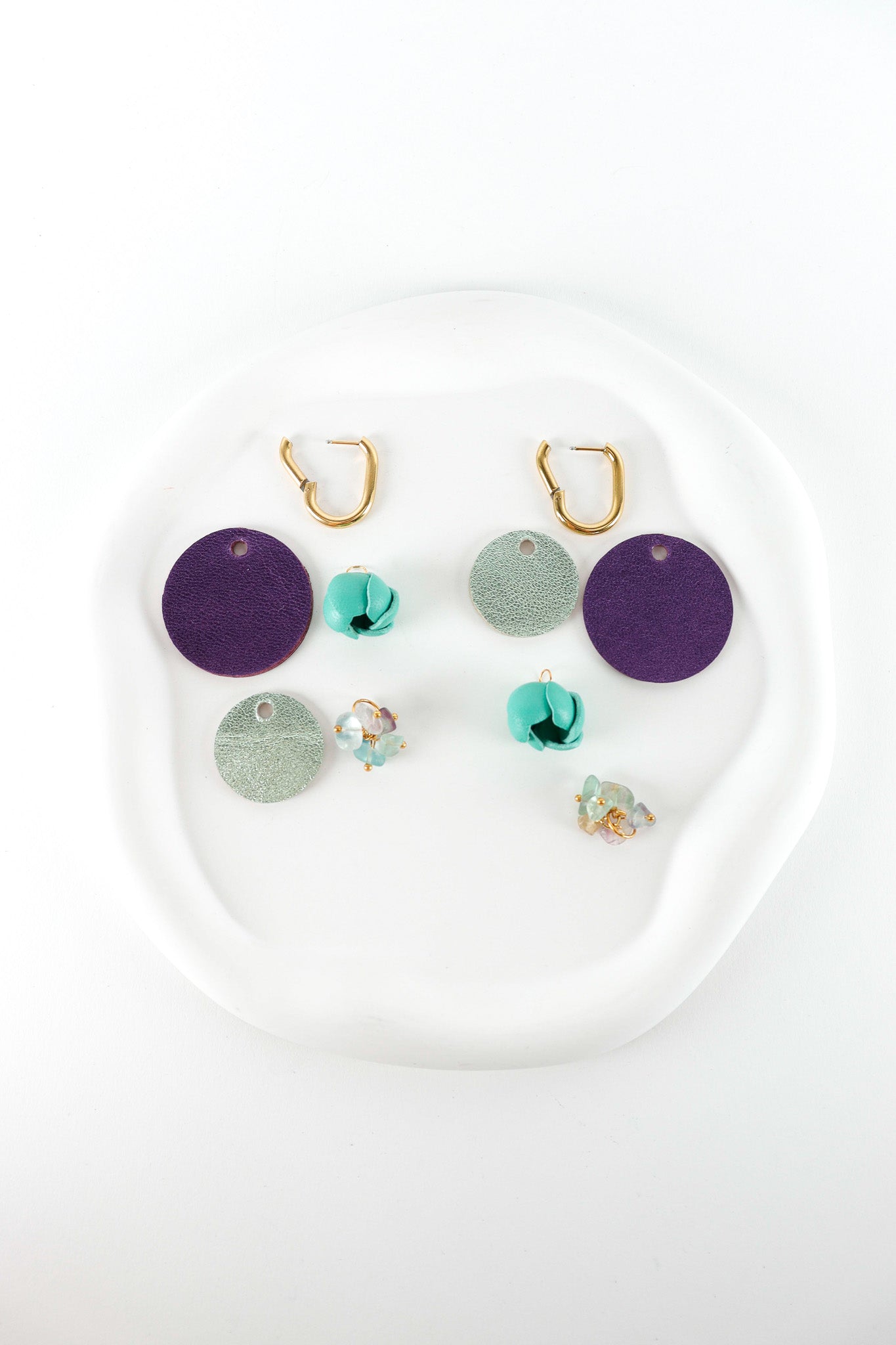 Cercei Mix&Match - Mov inchis + Verde Acvamarin