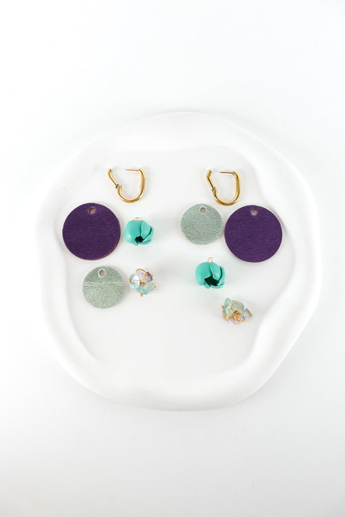 Cercei Mix&Match - Mov inchis + Verde Acvamarin