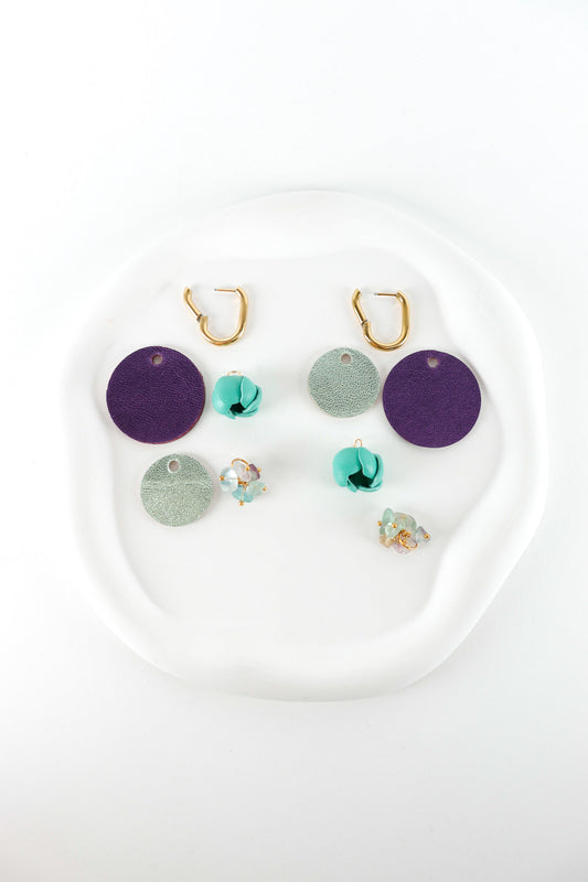 Cercei Mix&Match - Mov inchis + Verde Acvamarin