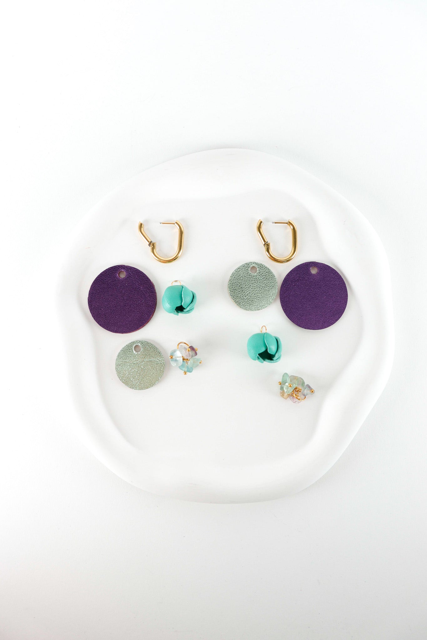 Cercei Mix&Match - Mov inchis + Verde Acvamarin