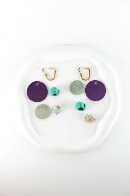 Cercei Mix&Match - Mov inchis + Verde Acvamarin