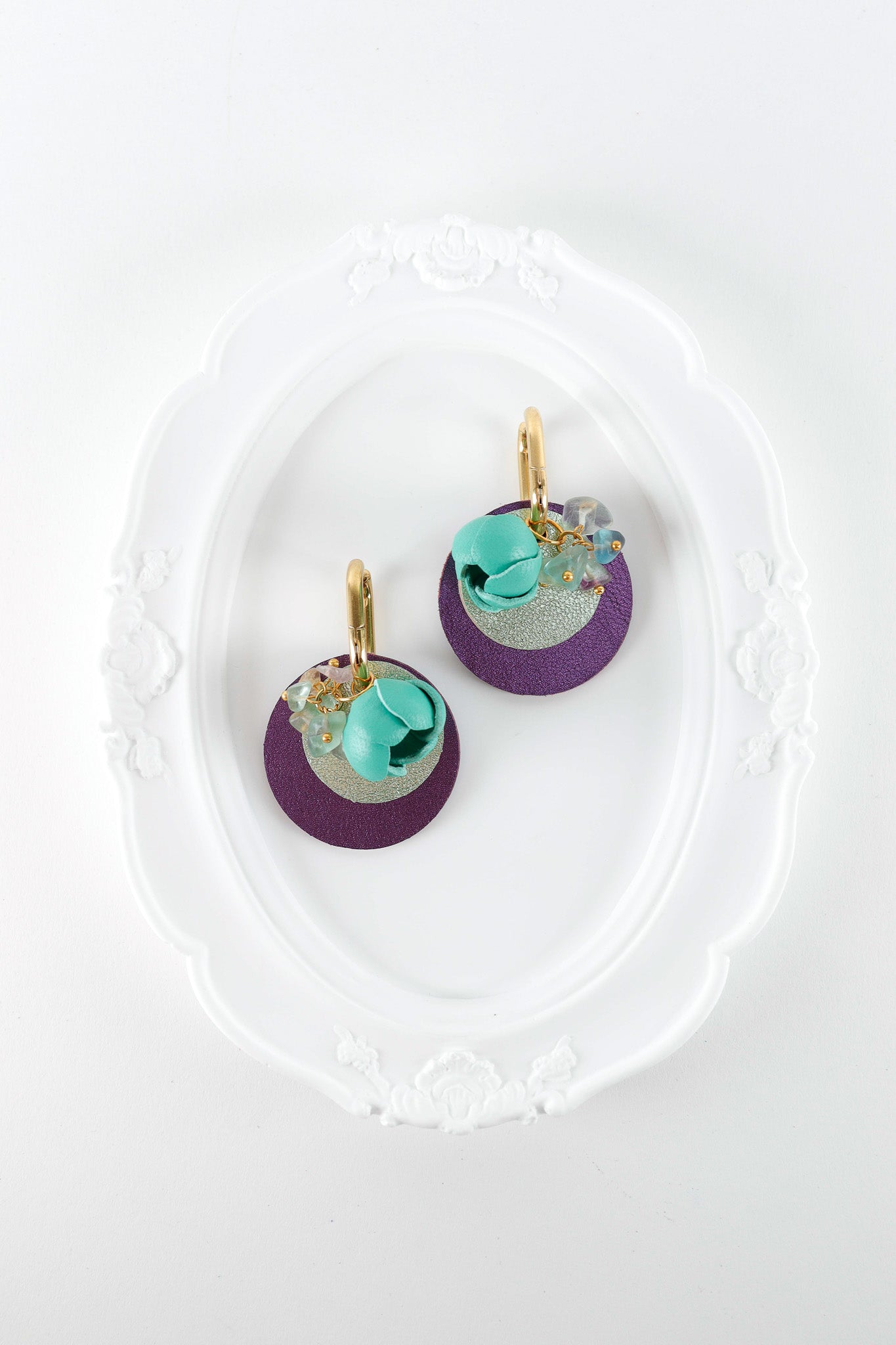 Cercei Mix&Match - Mov inchis + Verde Acvamarin