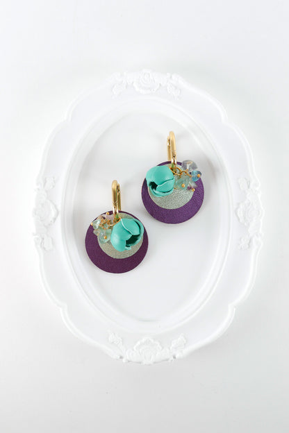 Cercei Mix&Match - Mov inchis + Verde Acvamarin