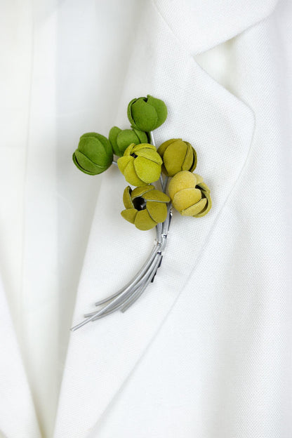 Brosa Buchet Floral - Verde + Galben