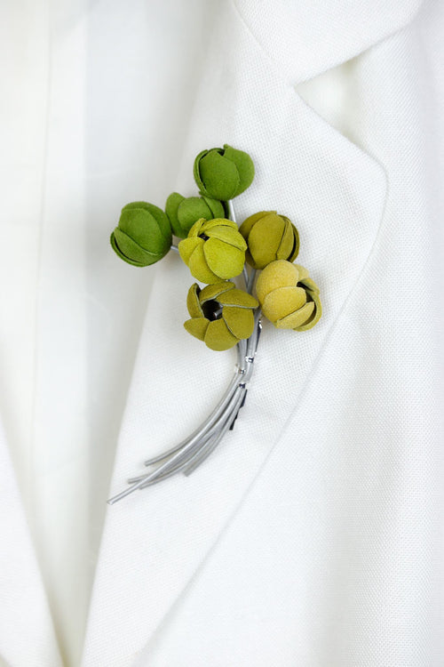 Brosa Buchet Floral - Verde + Galben