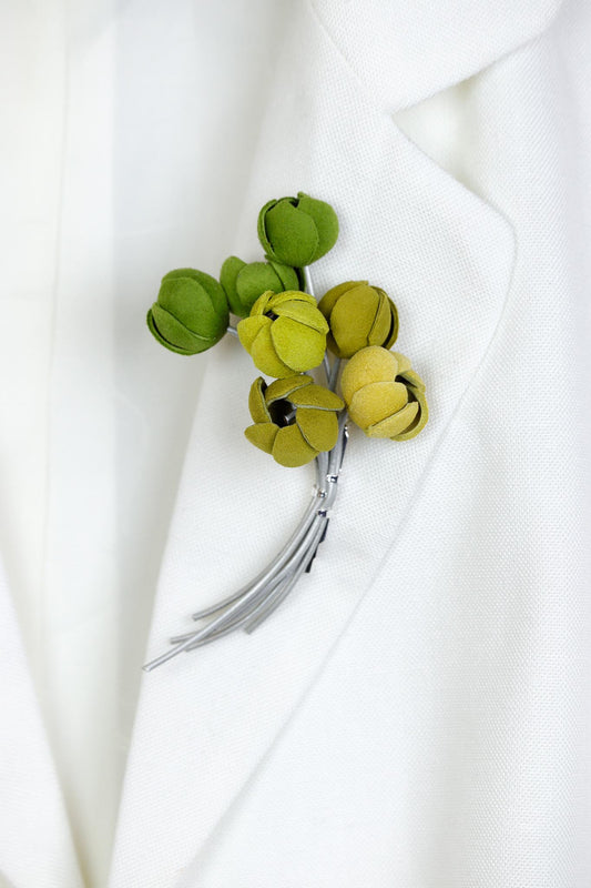 Brosa Buchet Floral - Verde + Galben