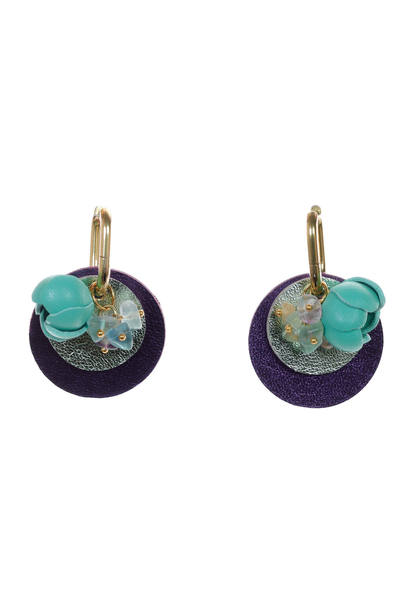 Cercei Mix&Match - Mov inchis + Verde Acvamarin