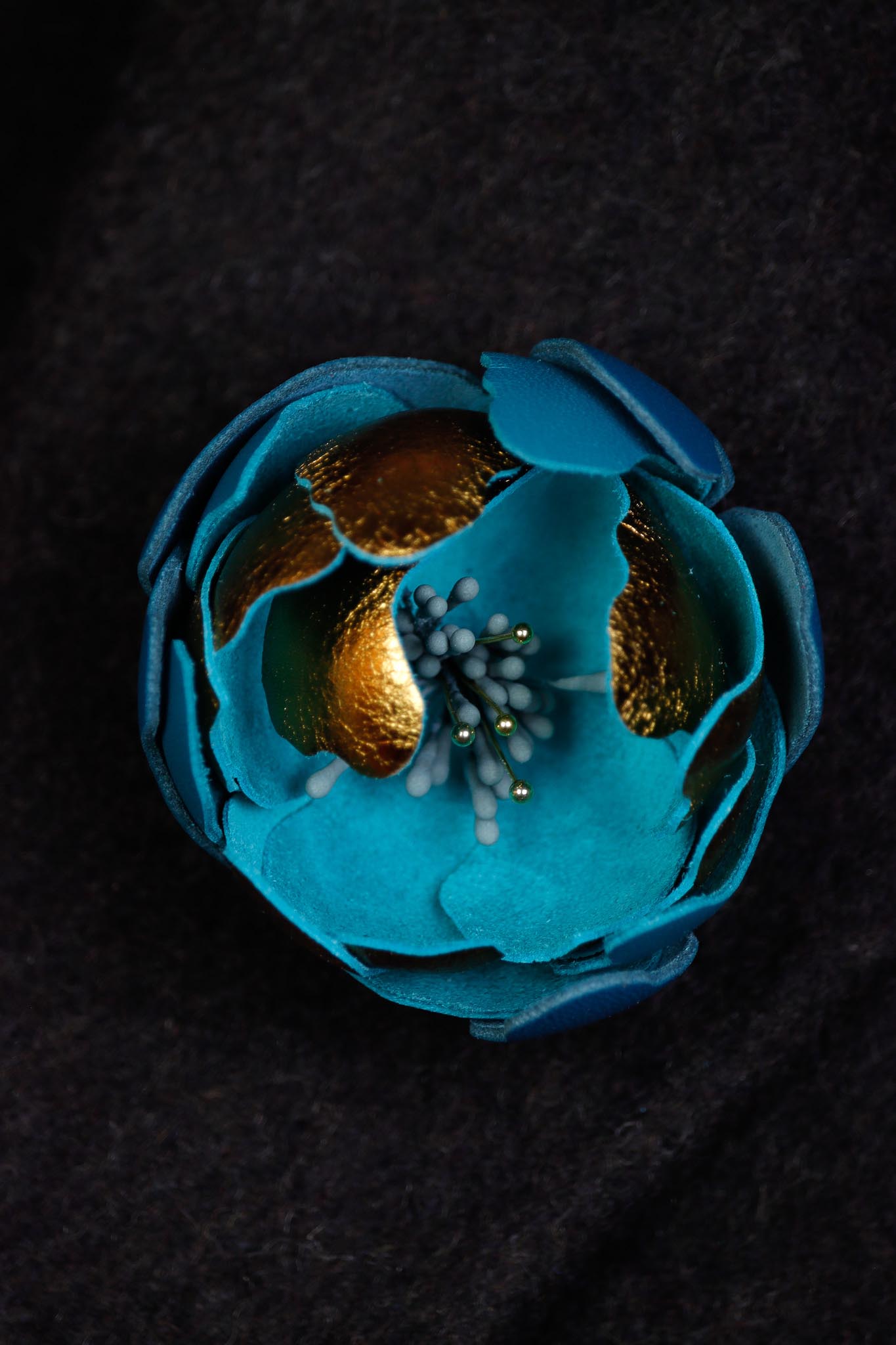 Brosa Bujor - Rich Teal with Gold