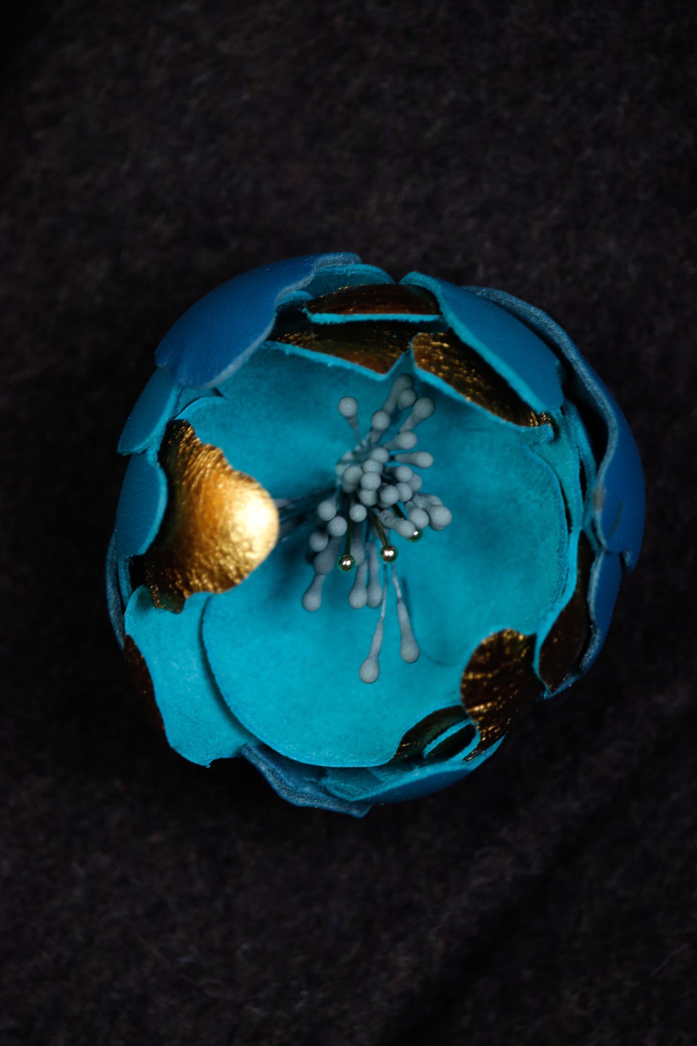 Brosa Bujor - Rich Teal with Gold