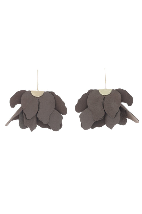 Large Flower Earrings - Taupe with glitter