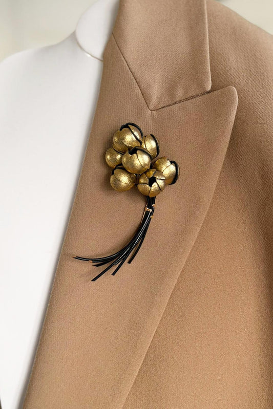 Brosa Buchet Floral - Auriu + Negru - Handmade - HAIArt România - Vedere principală