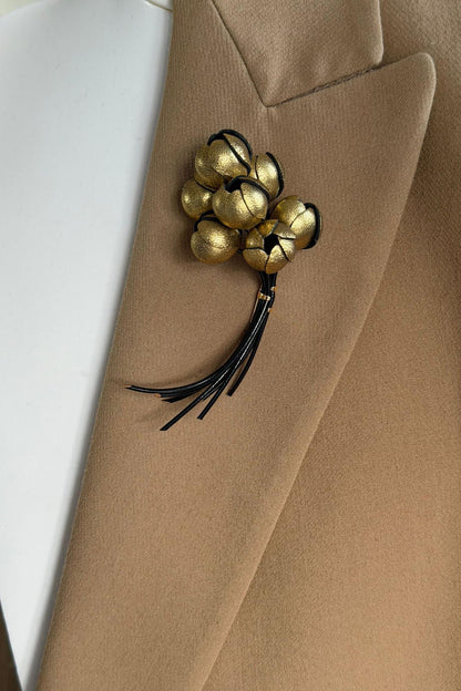 Brosa Buchet Floral - Auriu + Negru - Handmade - HAIArt România - Vedere detaliu 1