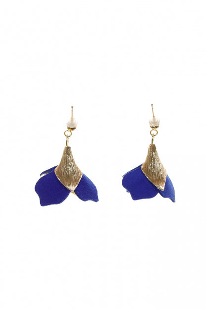 Cercei florali - Albastru electric + Auriu