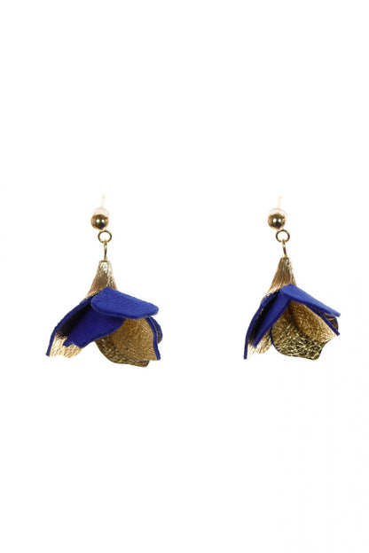 Cercei florali - Albastru electric + Auriu