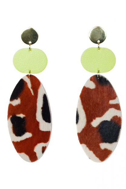 Cercei geometrici - Animal print + verde neon