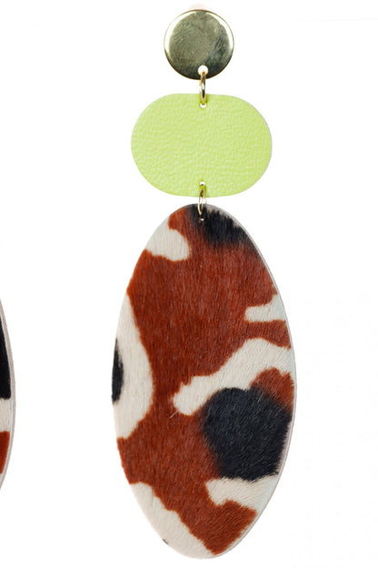 Cercei geometrici - Animal print + verde neon