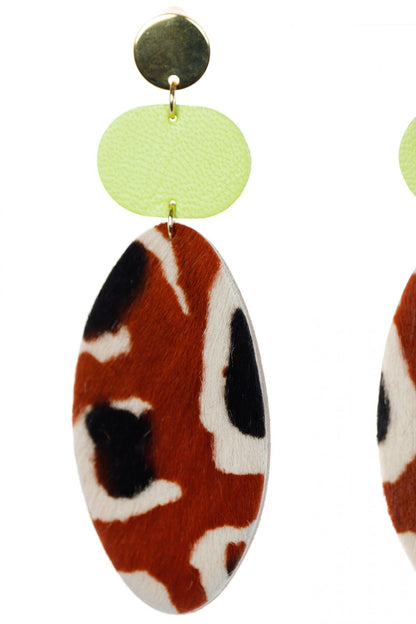 Cercei geometrici - Animal print + verde neon