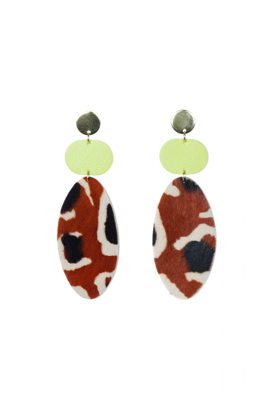 Cercei geometrici - Animal print + verde neon