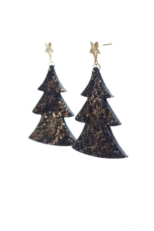 Cercei bradut - Glitter negru/auriu