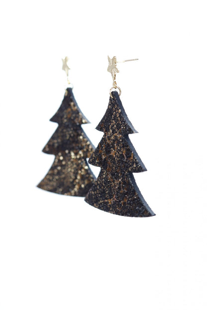 Cercei bradut - Glitter negru/auriu