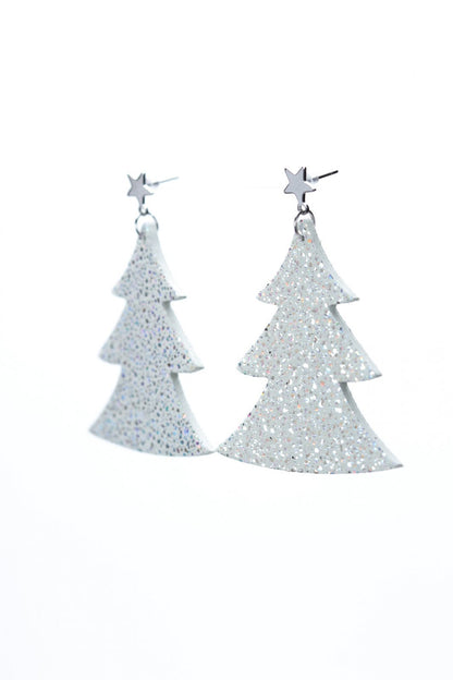 Cercei bradut - Argintiu cu sclipici