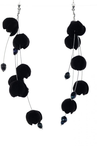 Cercei Cascada florala - Negru cu perle