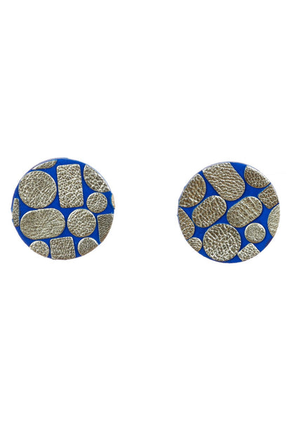 Cercei Cerc (3.5 cm) - Mozaic Auriu + Albastru